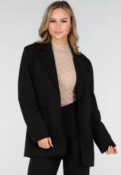 Zwarte Oversized Stretch Blazer met Schoudervullingen