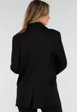 Zwarte Oversized Stretch Blazer met Schoudervullingen