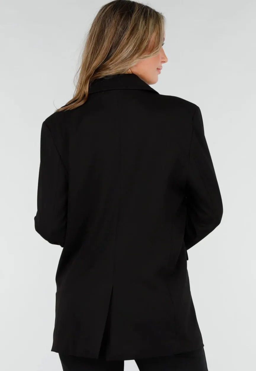 Zwarte Oversized Stretch Blazer met Schoudervullingen