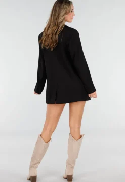 Zwarte Oversized Stretch Blazer met Schoudervullingen