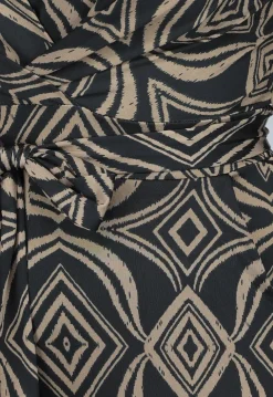 Zwarte Overslag Jumpsuit met Bruin Ruit Patroon