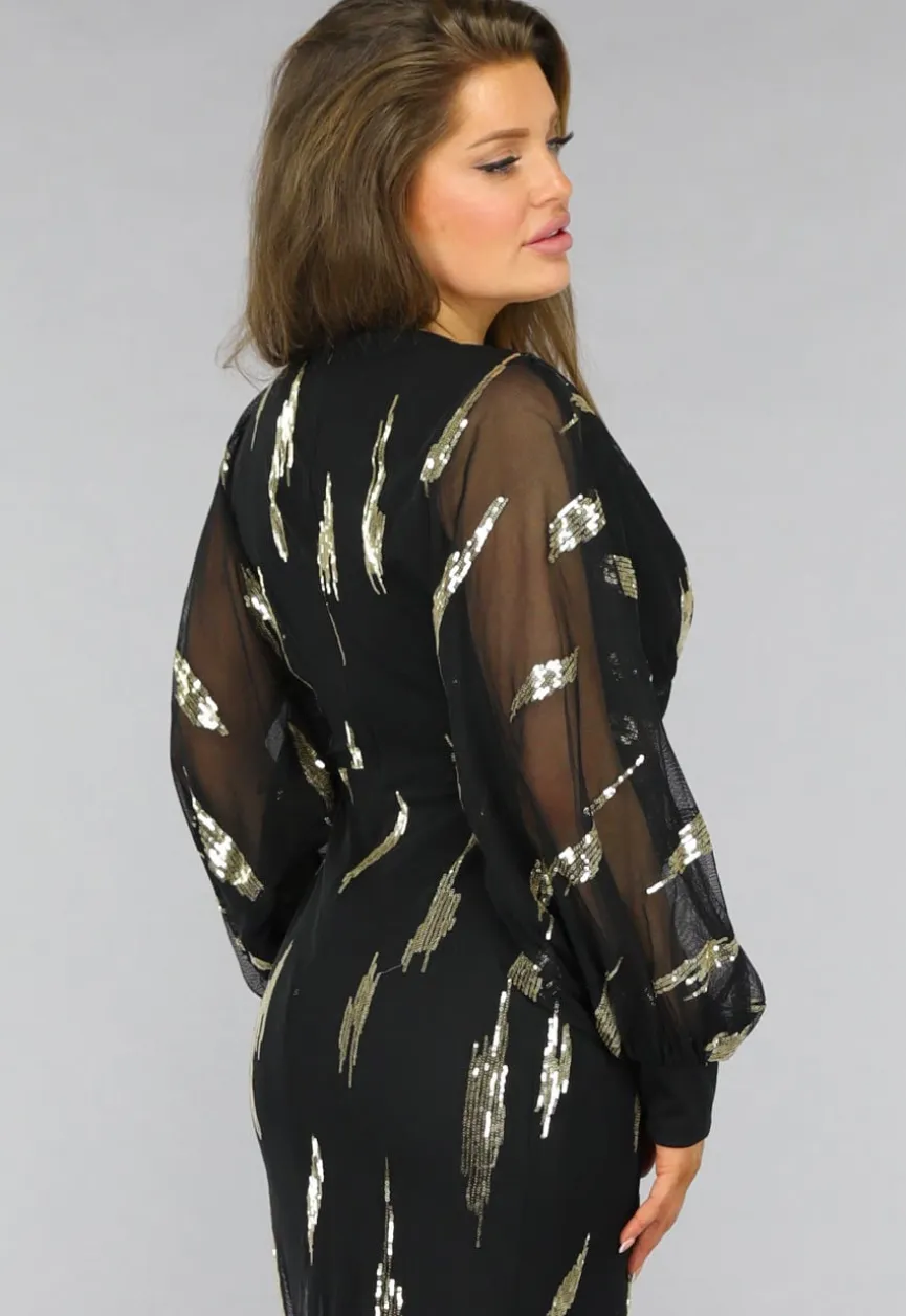 Zwarte Padded Longsleeve Galajurk met Split