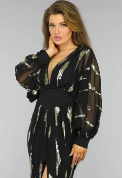 Zwarte Padded Longsleeve Galajurk met Split