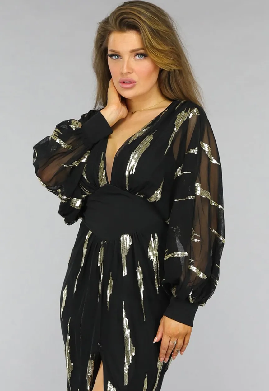 Zwarte Padded Longsleeve Galajurk met Split