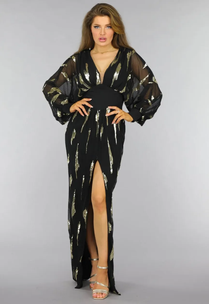 Zwarte Padded Longsleeve Galajurk met Split