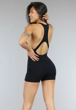 Zwarte Padded Playsuit met Racerback