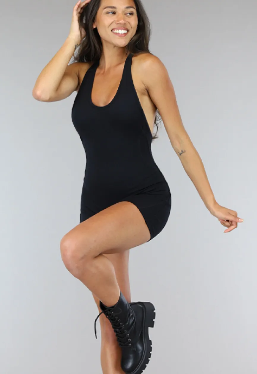 Zwarte Padded Playsuit met Racerback