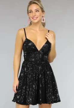 Zwarte Pailletten Jurk met Veterdetail