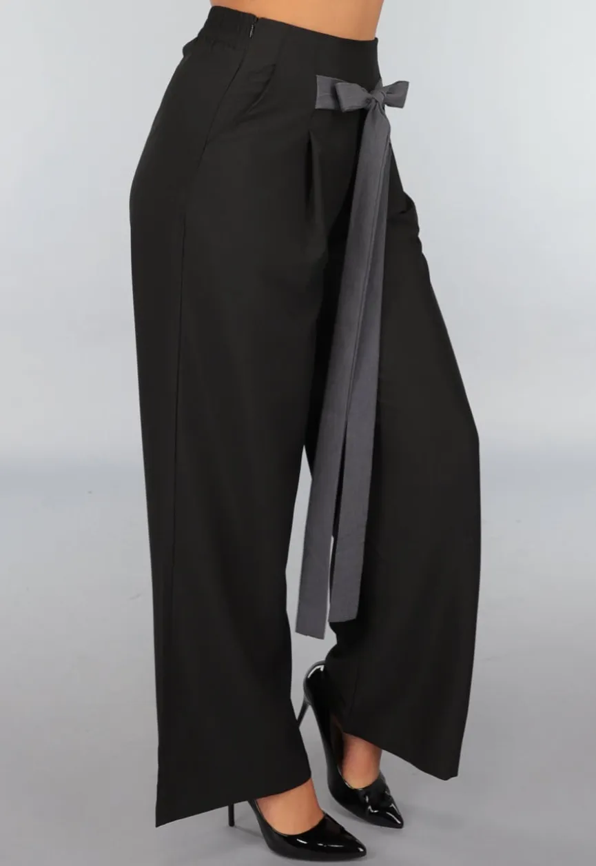 Zwarte Pantalon met Antraciet Strikdetail