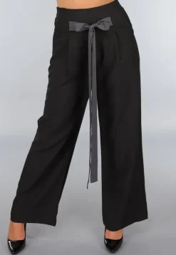 Zwarte Pantalon met Antraciet Strikdetail