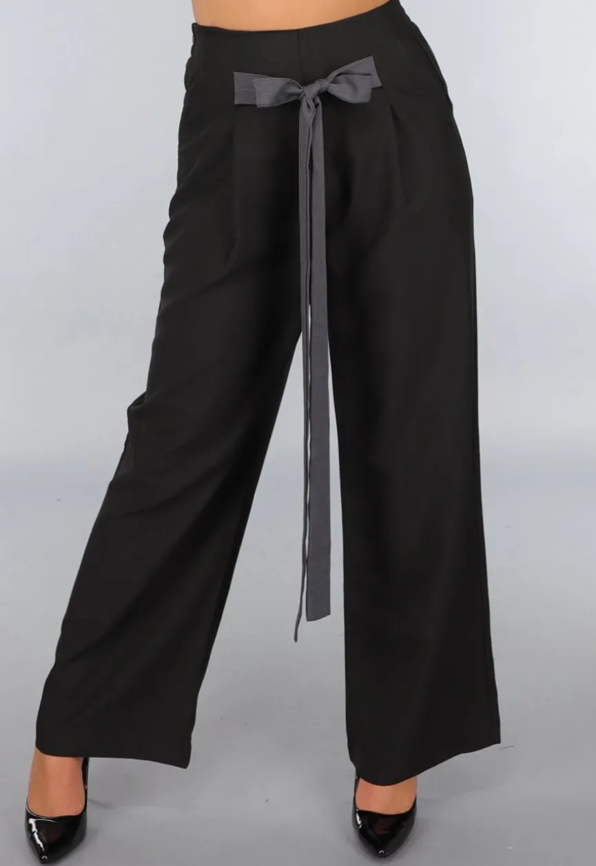 Zwarte Pantalon met Antraciet Strikdetail