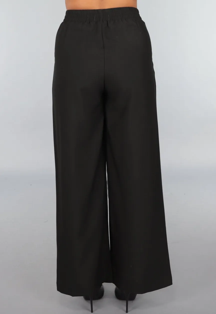 Zwarte Pantalon met Antraciet Strikdetail