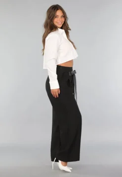 Zwarte Pantalon met Antraciet Strikdetail