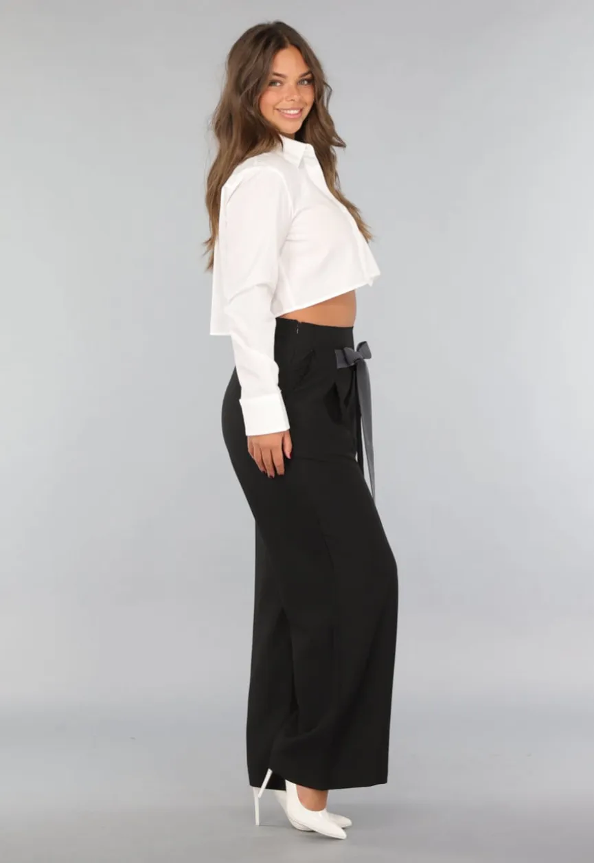 Zwarte Pantalon met Antraciet Strikdetail