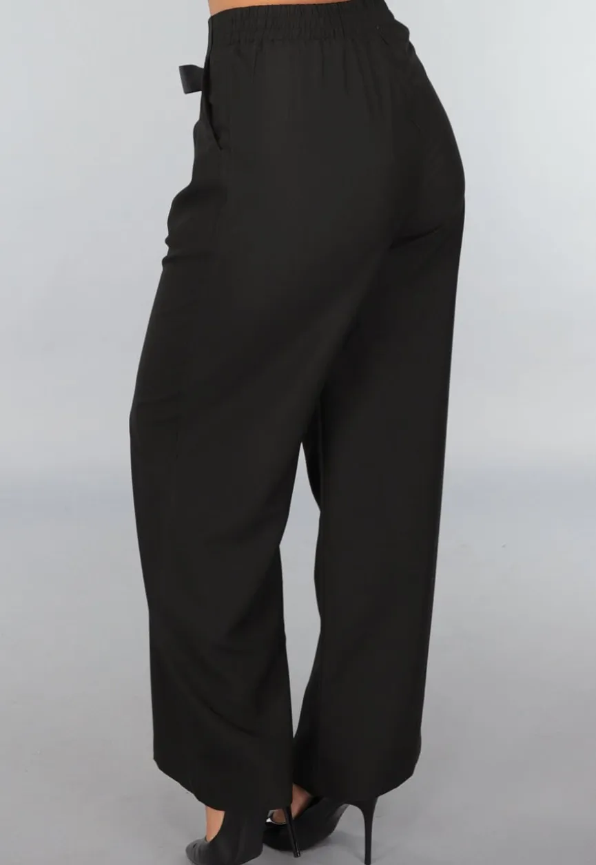 Zwarte Pantalon met Antraciet Strikdetail