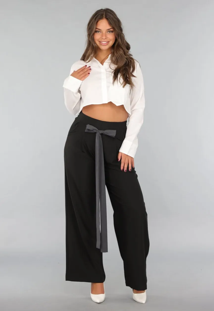Zwarte Pantalon met Antraciet Strikdetail