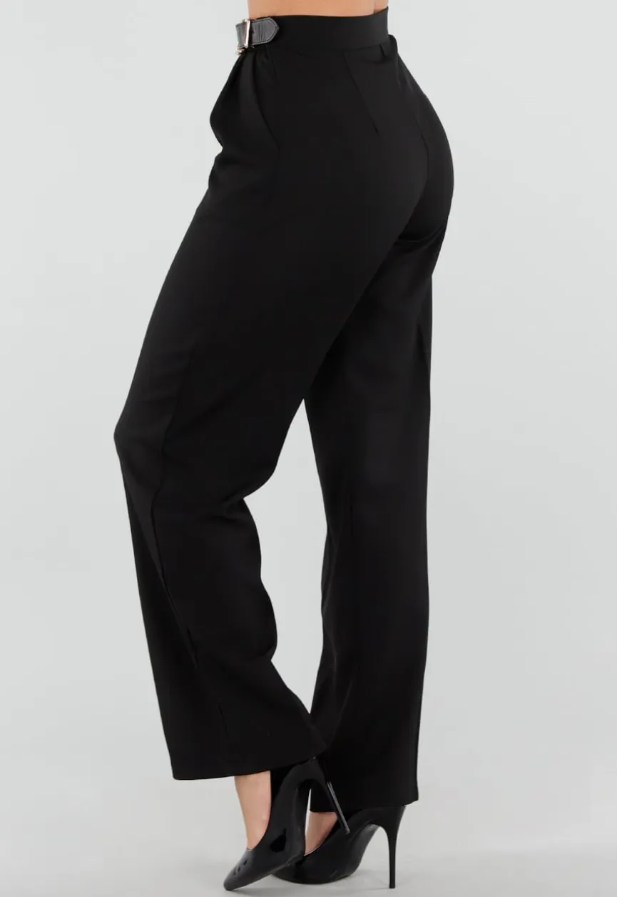 Zwarte Pantalon met Goudkleurige Gesp