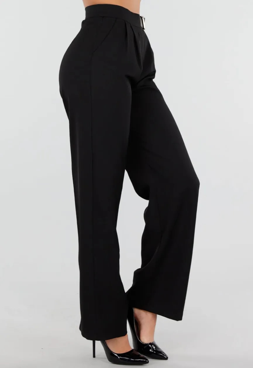Zwarte Pantalon met Goudkleurige Gesp
