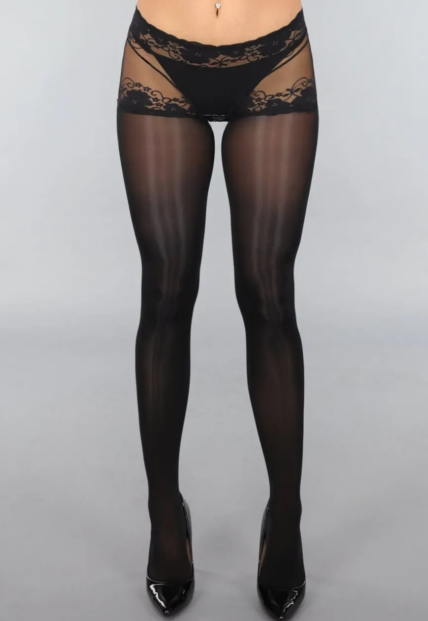 Zwarte Panty met Kanten Broekje