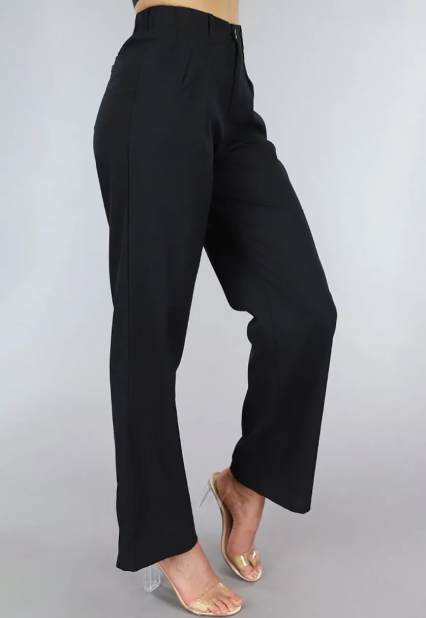Zwarte Paperbag Broek met Geplooide Taille