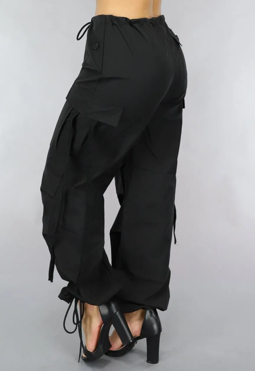 Zwarte Parachute Cargo Broek met Zakken