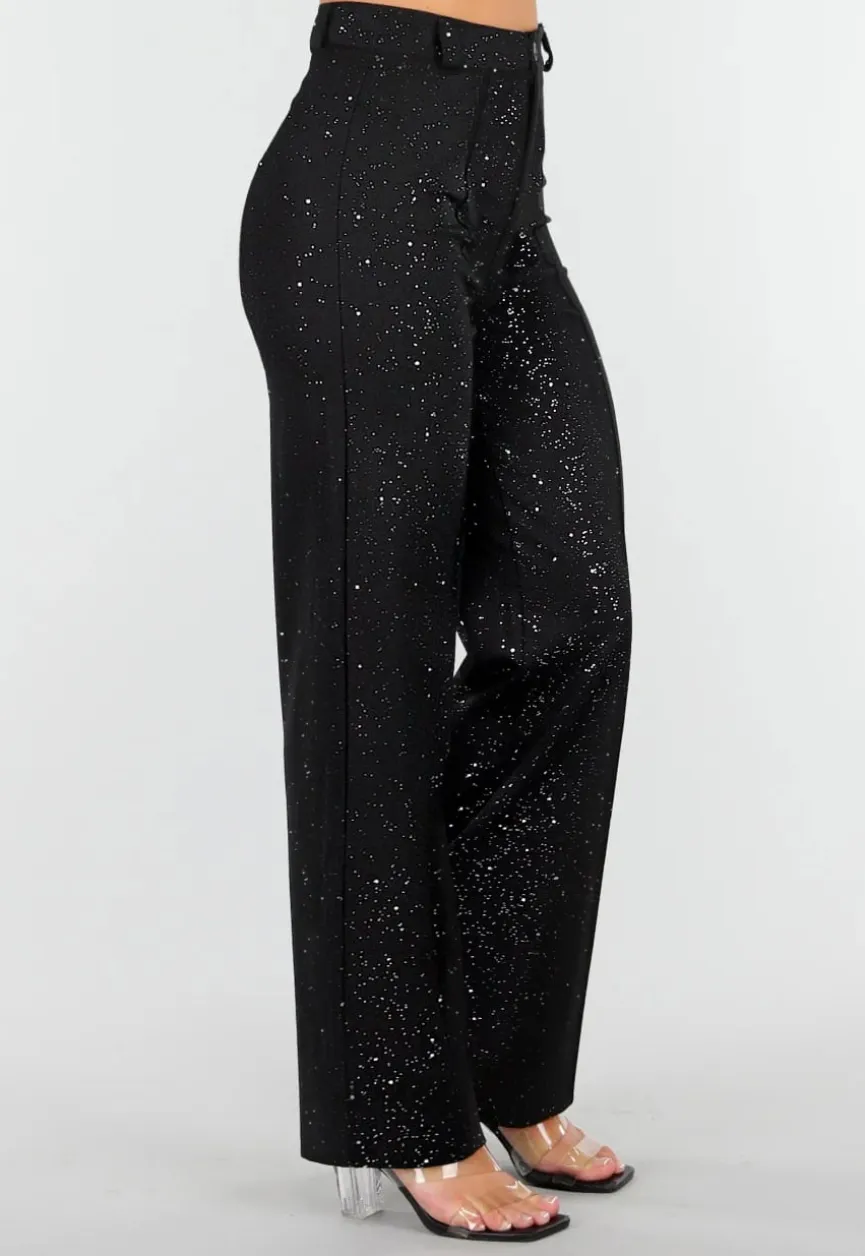 Zwarte Petite Glitter Super Stretch Pantalon met Riemlusjes