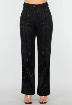 Zwarte Petite Glitter Super Stretch Pantalon met Riemlusjes