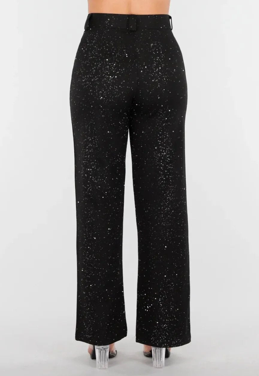 Zwarte Petite Glitter Super Stretch Pantalon met Riemlusjes