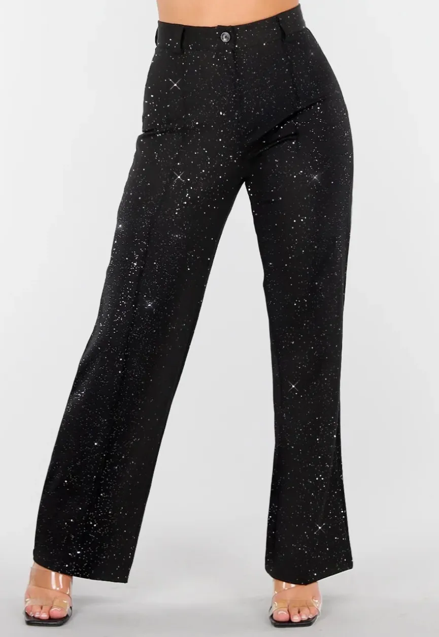 Zwarte Petite Glitter Super Stretch Pantalon met Riemlusjes