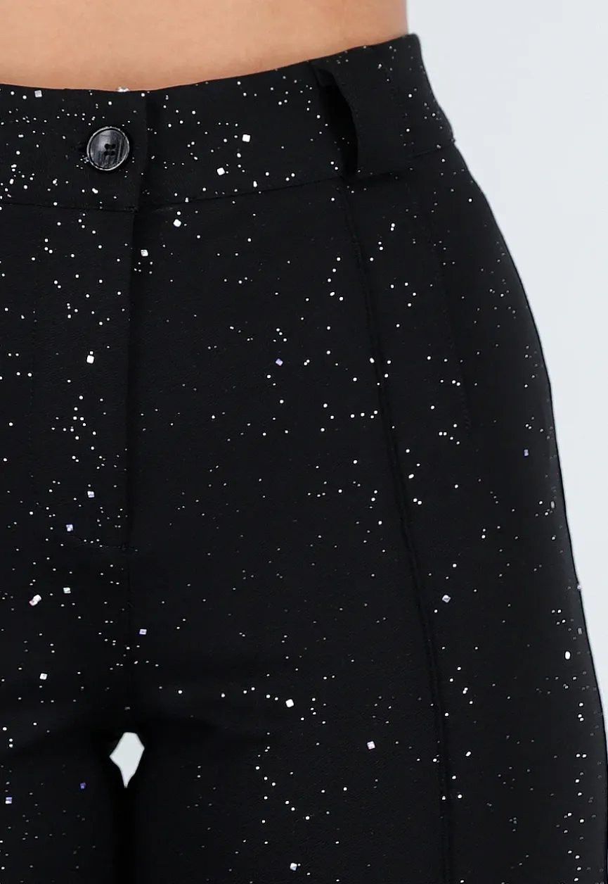 Zwarte Petite Glitter Super Stretch Pantalon met Riemlusjes