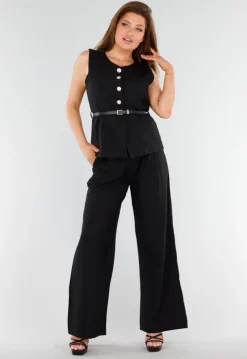 Zwarte 2-Piece Set met Mouwloze Top en Rechte Wijde Broek