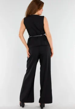 Zwarte 2-Piece Set met Mouwloze Top en Rechte Wijde Broek