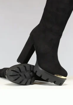 Zwarte Plateau Knielaarzen met Gouden Details