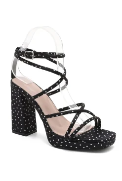 Zwarte Plateau Sandaletten met Polkadot Print