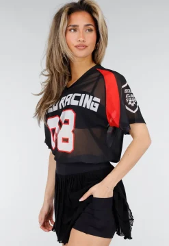 Zwarte Plissé Skort met Hoge Taille en Mesh