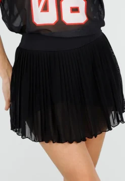 Zwarte Plissé Skort met Hoge Taille en Mesh