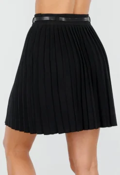 Zwarte Plissé Stretch Rok met Afneembare Riem