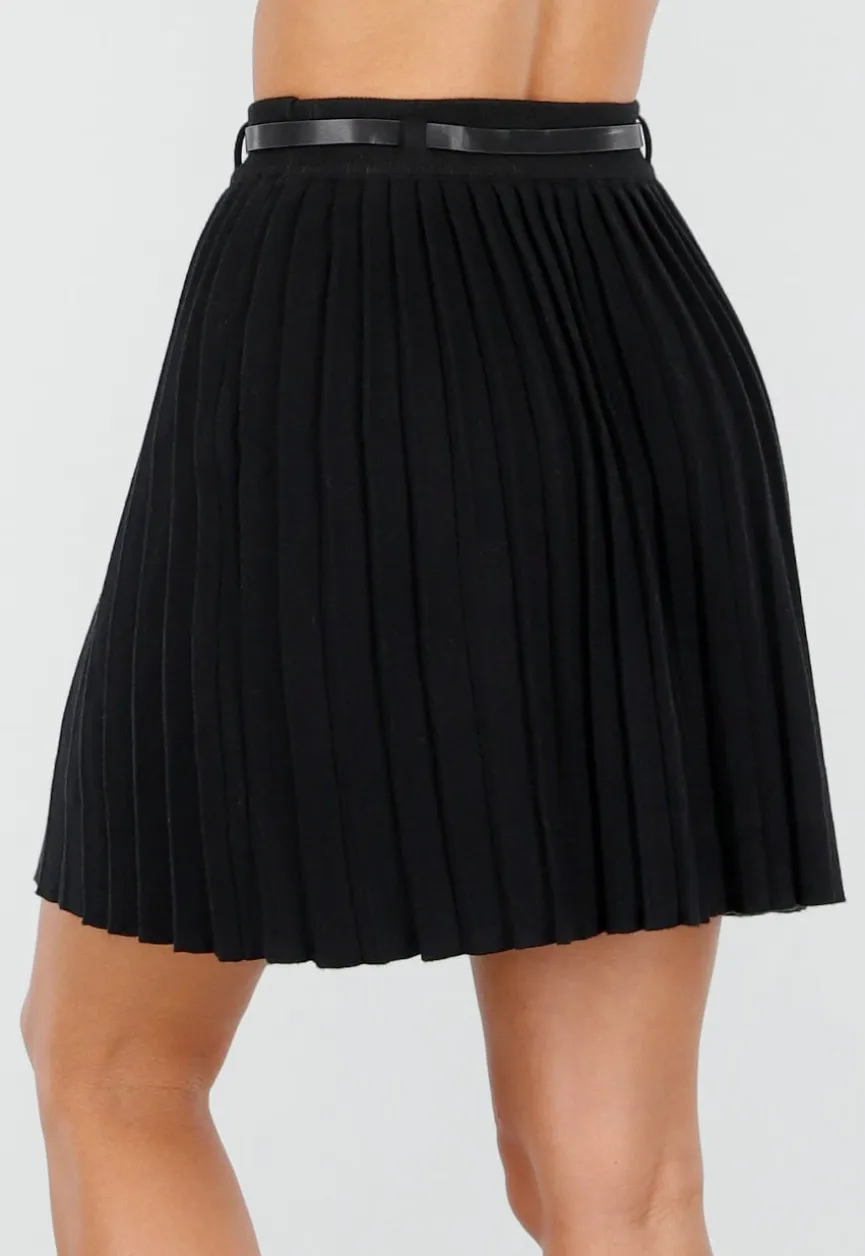 Zwarte Plissé Stretch Rok met Afneembare Riem