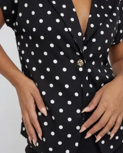 Zwarte Polkadot Blazer Top met Schoudervulling