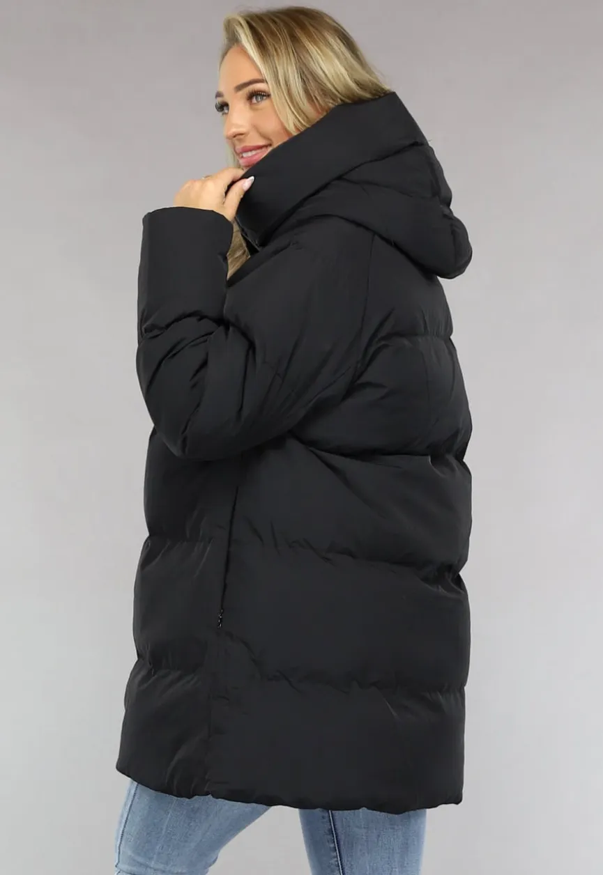 Zwarte Puffer Jas met Afritsbare Capuchon