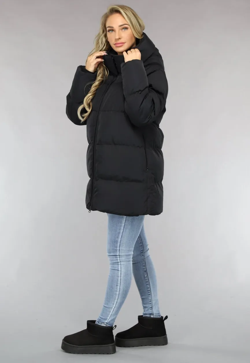 Zwarte Puffer Jas met Afritsbare Capuchon