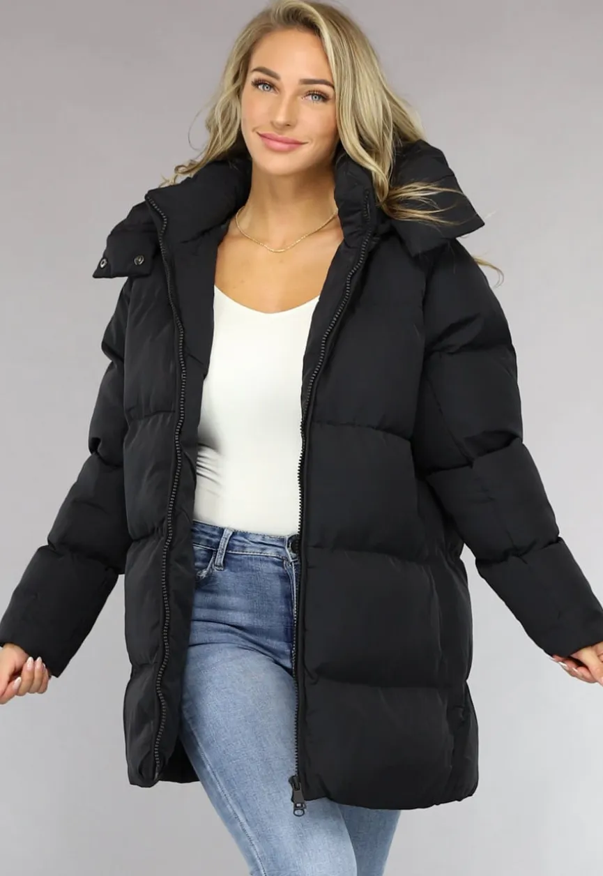 Zwarte Puffer Jas met Afritsbare Capuchon