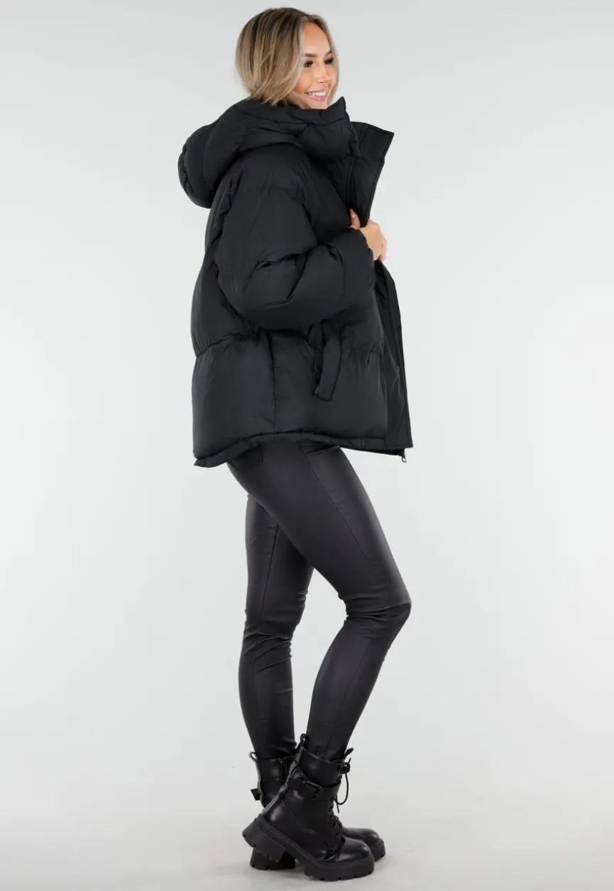 Zwarte Puffer Jas met Capuchon en Ritssluiting