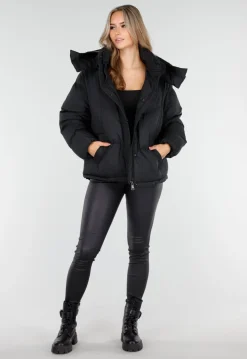 Zwarte Puffer Jas met Capuchon en Ritssluiting