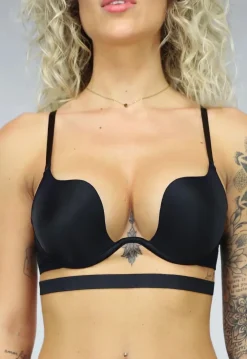 Zwarte Push Up BH met Lage Uitsnede en Beugels