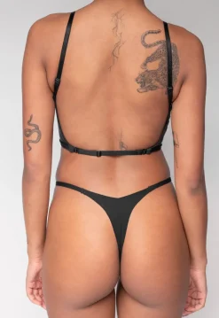 Zwarte Push Up BH met V Hals en Lage Rug