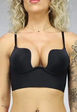 Zwarte Push Up BH met V Hals en Lage Rug