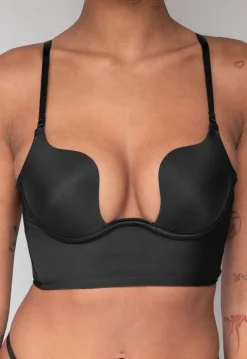 Zwarte Push Up BH met V Hals en Lage Rug