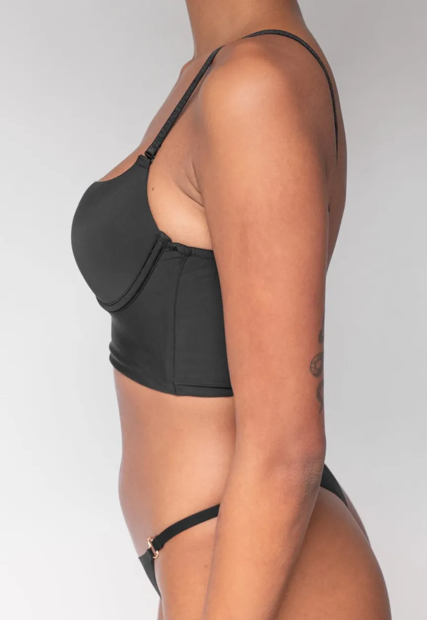 Zwarte Push Up BH met V Hals en Lage Rug