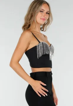 Zwarte Push Up Strass Bustier